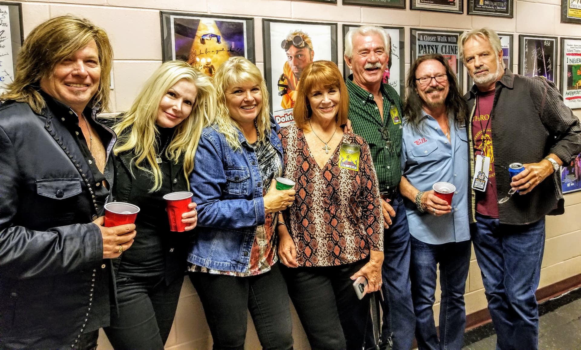 Barry Dunaway with a group of friends and musicians backstage